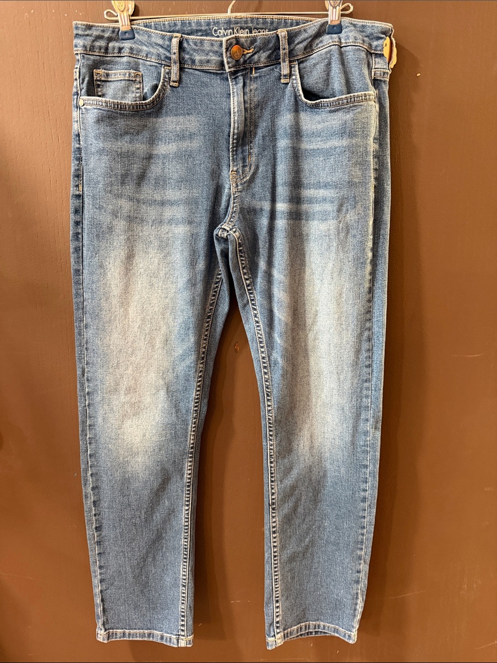 Calvin Klein Light Blue Washed Slim Straight Jeans